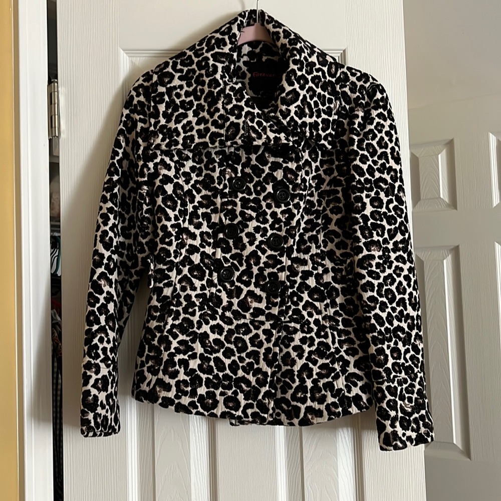 Leopard or cheetah long sleeve pea coat jacket (thick and heavy-weight)